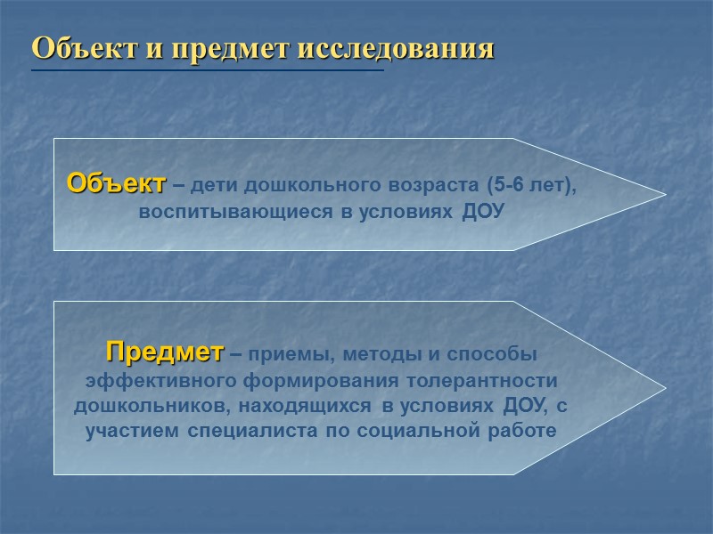 Объект и предмет исследования Объект – дети дошкольного возраста (5-6 лет), воспитывающиеся в условиях